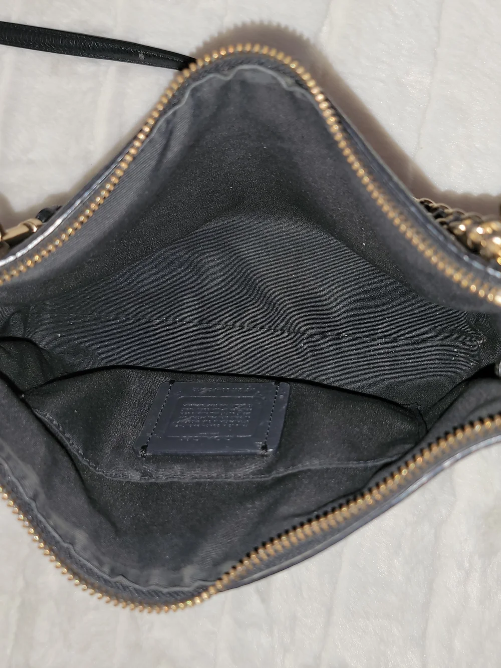 Coach Black Pebbled Leather Crossbody with Gold Chain Detail